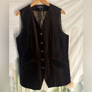 J .Peterman Vintage Brown Velvet Satin Back Vest Rayon Silk 🌵16